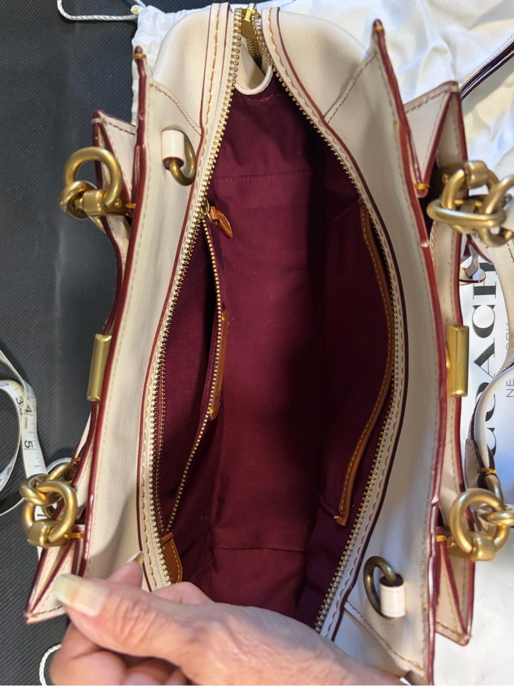 Coach Dreamer Brown Signature Satchel with Cream Trim and Gold Hardware - Picture 8 of 16